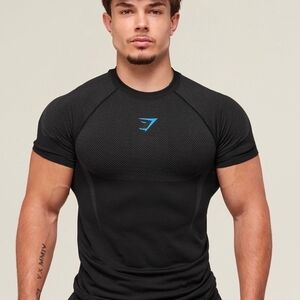 Gymshark Onyx T-Shirt with Blue Accent